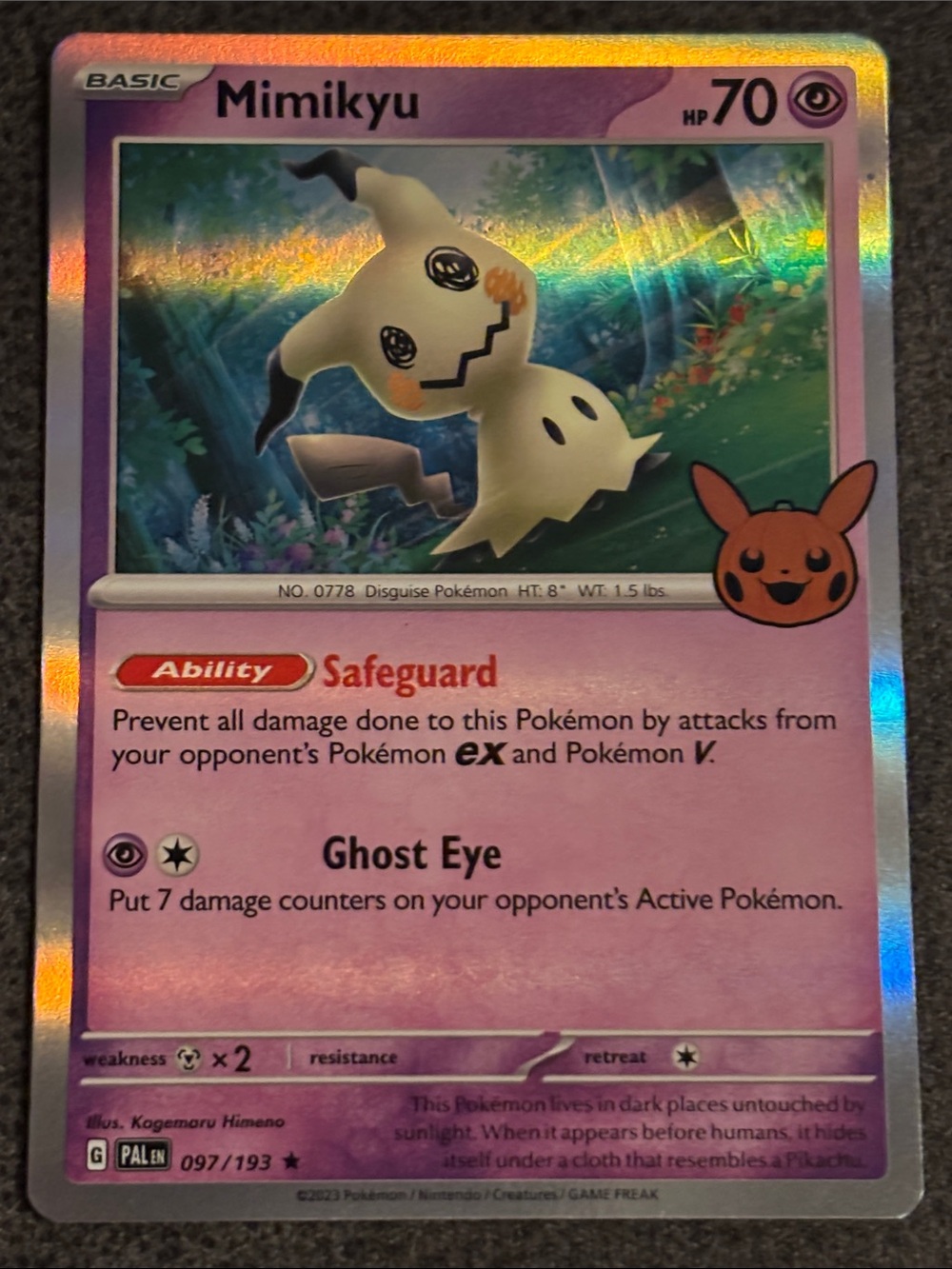 Pokemon Mimikyu Holographic Trick or Trade Card